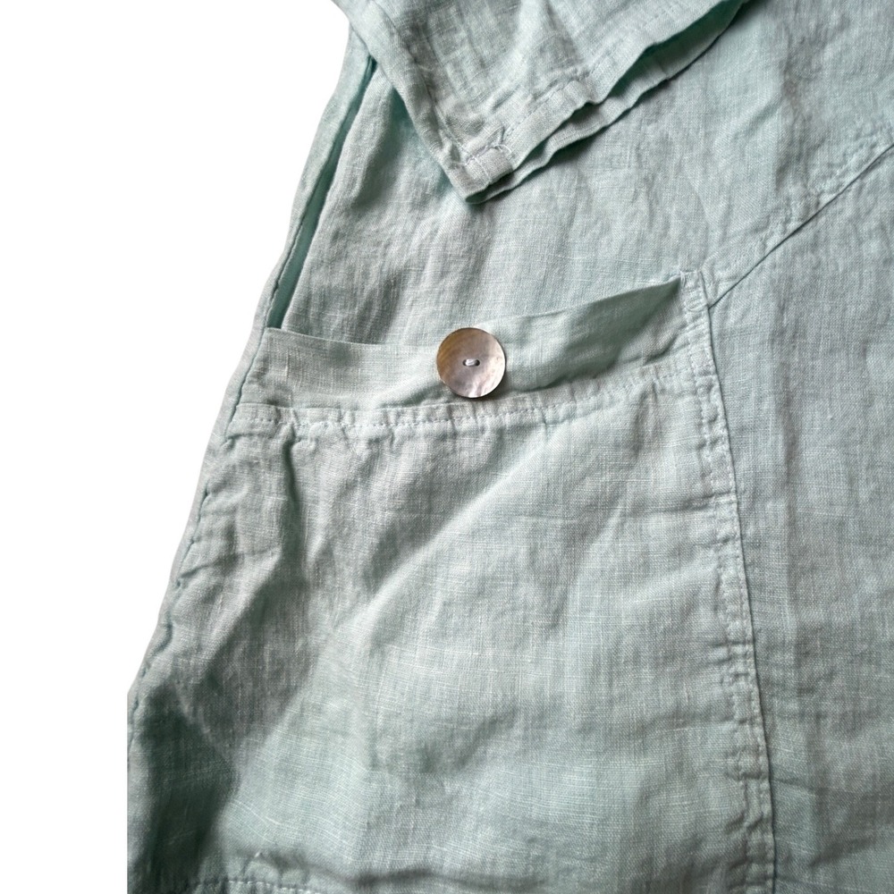 Cut Loose Womens Linen Tunic Top Aqua Blue 3/4 Sleeve Pocket Shell Button Size M - Picture 3 of 5